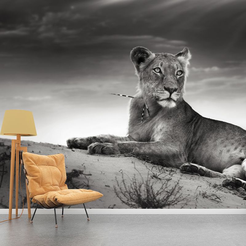 Grey Desert Lion Wallpaper Mural Waterproofing Modernist Bedroom Wall Decoration
