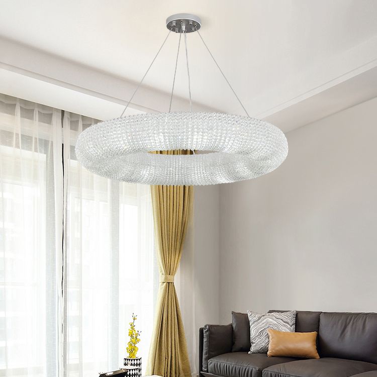 Modern Style Hanging Lamp Kit Circle Shape Crystal Chandelier Lighting Fixtures
