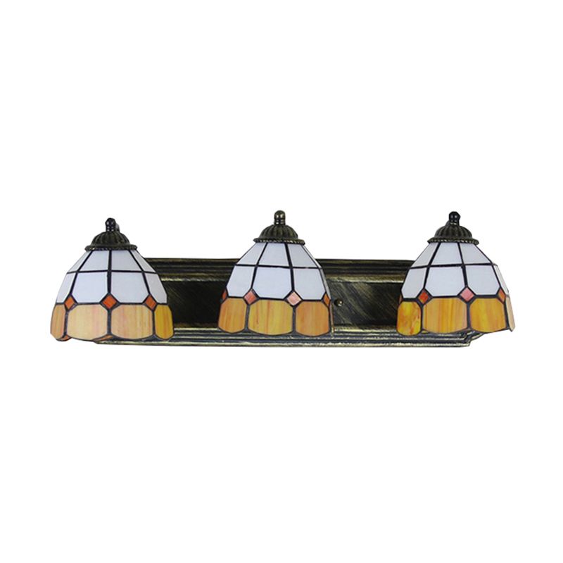Grid Patterned Wall Mount Light Tiffany Orange and White Glass 3 Heads Bronze Sconce Light