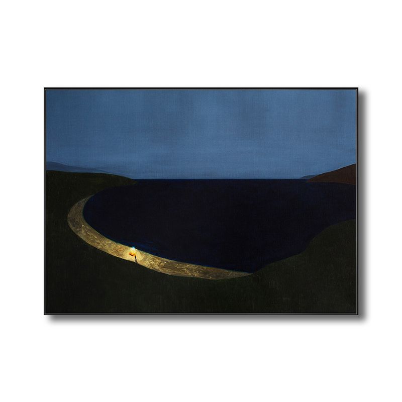 Mountains View at Night Painting Contemporary Style Canvas Wall Art, Multiple Sizes
