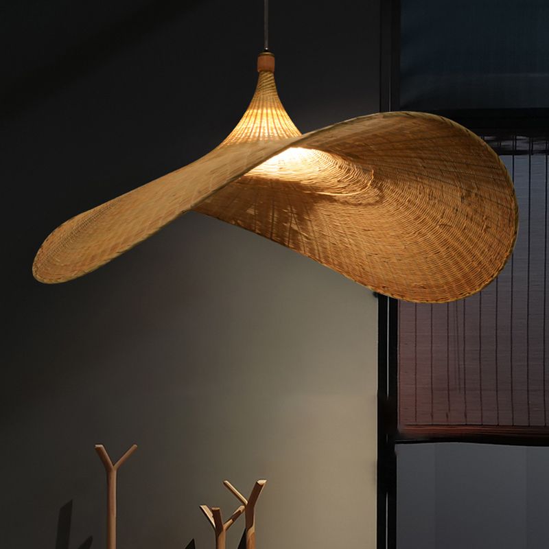 Cap Bamboo Pendant Ceiling Light Minimalist Style Beige Pendant Lighting Fixture