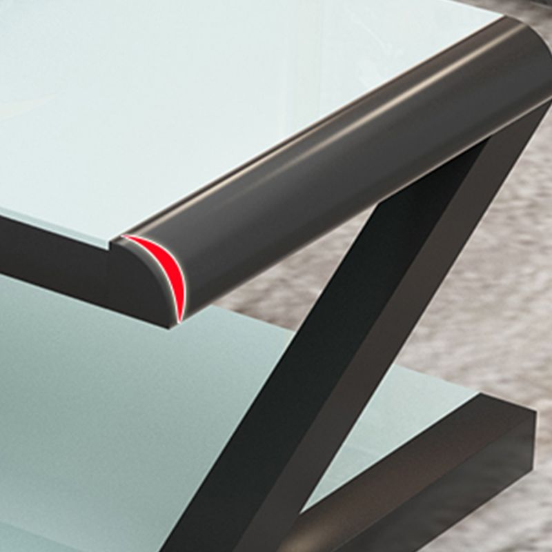 Contemporary Class Top Coffee Table with Steel Frame and Pedestal Base