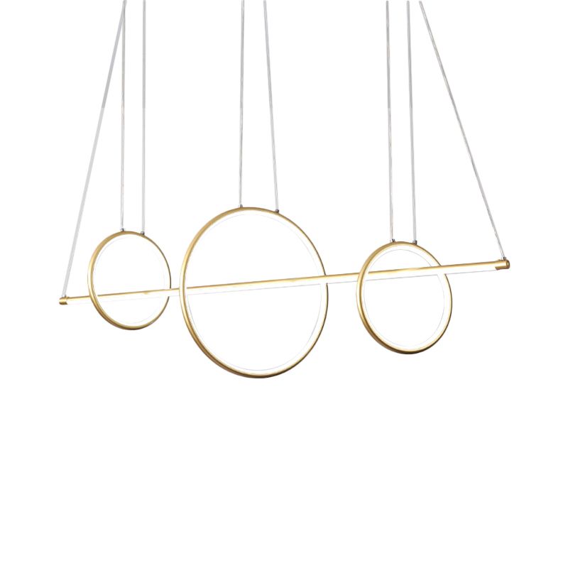 Circle and Linear Pendant Lamp Minimalist Acrylic Black/Gold LED Island Lighting in Warm/White Light, 35.5"/43" Width