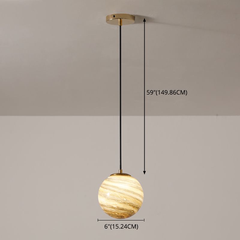 Stained Glass Planet Hanging Lamp Minimalist 1-Light Down Lighting Pendant for Bedroom