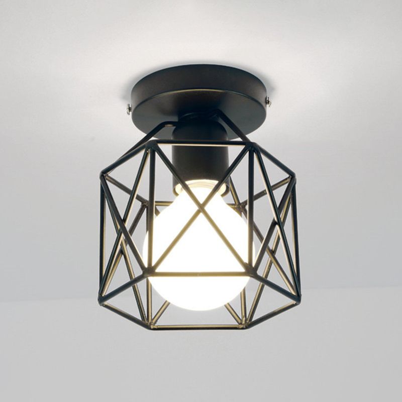 Plafonnier à cadre en fer de style vintage industriel, plafonnier d'intérieur géométrique noir