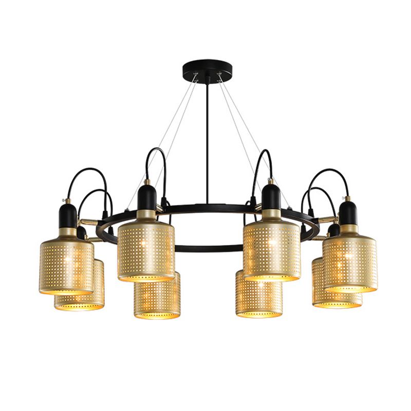 Metal Mesh Screen Chandelier Postmodern Adjustable Gold Hanging Light for Bedroom