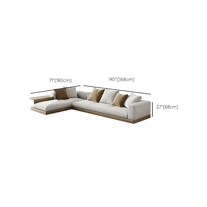 Farmhouse Sectional Sofa with Square Arms in Beige Linen Blend