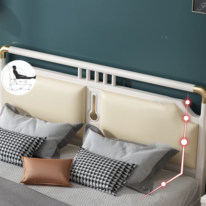 Glam Rubberwood Open-Frame Bed 45.28-Inch H White Bed Frame with Headboard