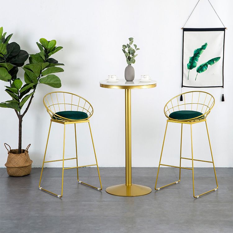 Glam Style Gold Iron Bar Table Marble Round Indoor Pedestal Bistro Table - 21.6"W x 41.3"H