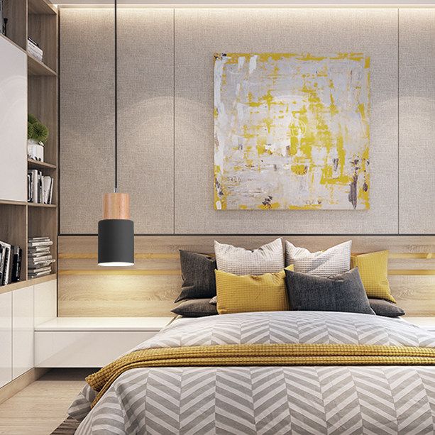 Makkaron -einzelne Anhänger Licht im modernen präzisen Stil Holzzylindroid -Hängelampe mit Eisenschatten