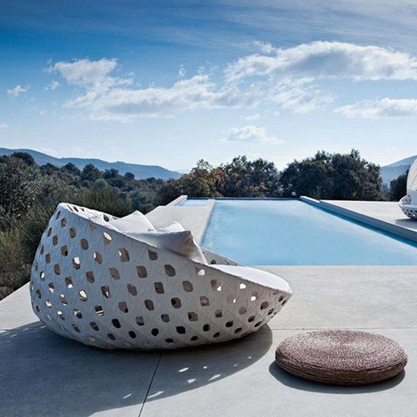 Tropical Patio Daybed Wicker/Rattan UV Resistant With Cushions Fabric