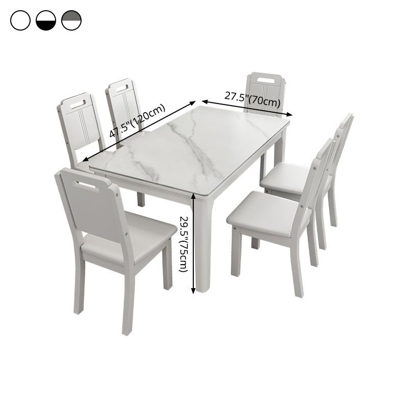 Rechthoekige eettafel uit het midden van de eeuw Vaste tafel van witte gesinterde steen