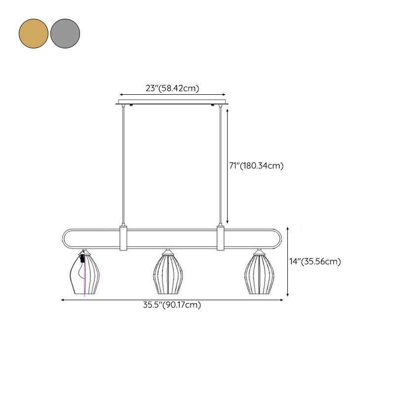 3/4-Light Modern Style Nickle/Chrome Shaded Statement Linear Kitchen Island Light