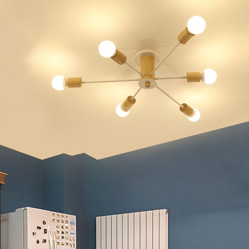 Lámpara de techo semiempotrada Starburst de 6/8/10 luces, lámpara de techo para sala de estar de Metal nórdico blanco/negro