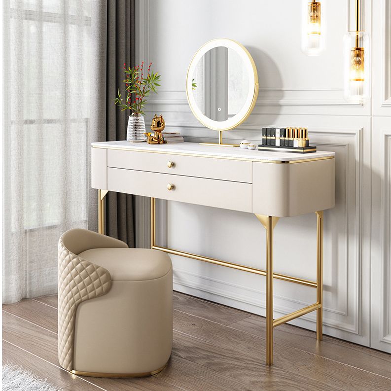 White Rock Sheet Top Gold Metal Base Glam Style 2/5 Drawers Dresser