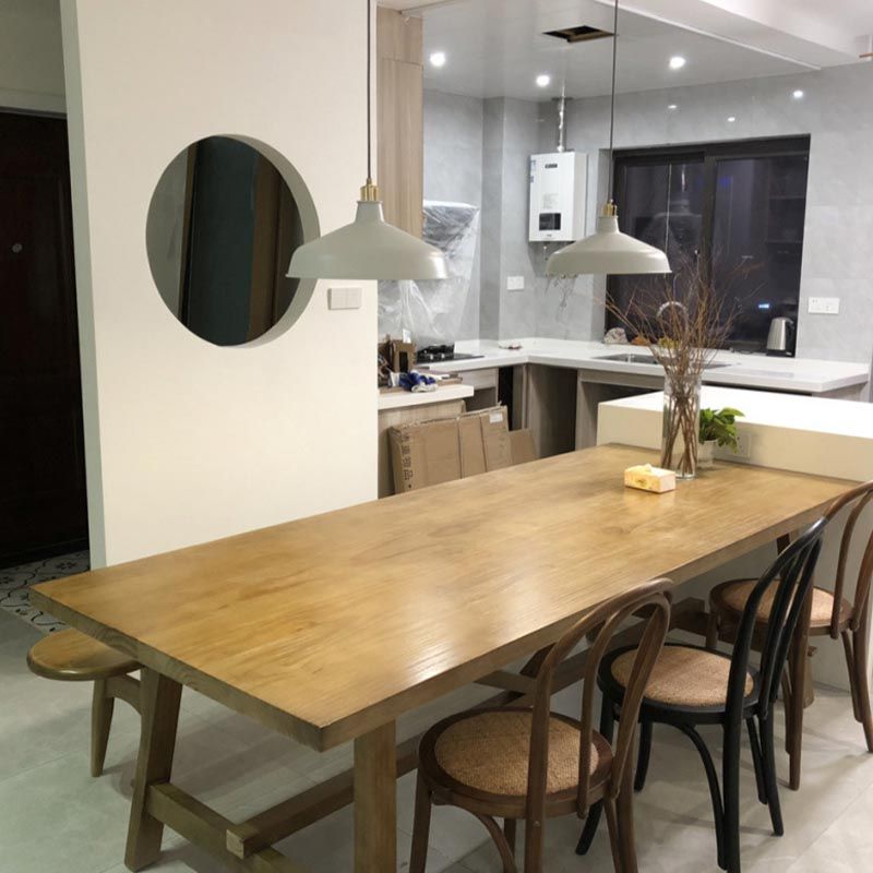 Rectangular Trestle Base Dining Table Modern Solid Wood Natural Furniture for Restaurant