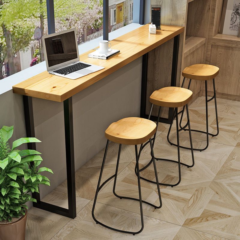 Natural Solid Wood Bar Table Sled Base Dining Table for Kitchen Living