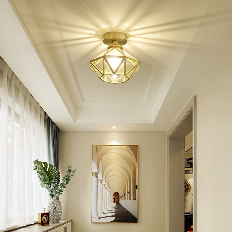 Luz de techo semi rascilla de pasillo pequeño vidrio antiguo 1 cabezal de montaje de montaje luminoso