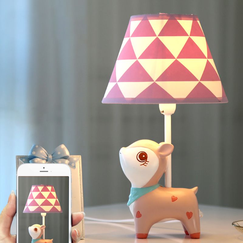 Animal Bedroom Table Lamp Resin 1 Bulb Creative Nightstand Light with Tapered Fabric Shade