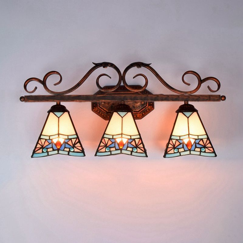 Cone Wall Light Fixture Tiffany White Glass 1 Head Antique Copper Sconce Lighting