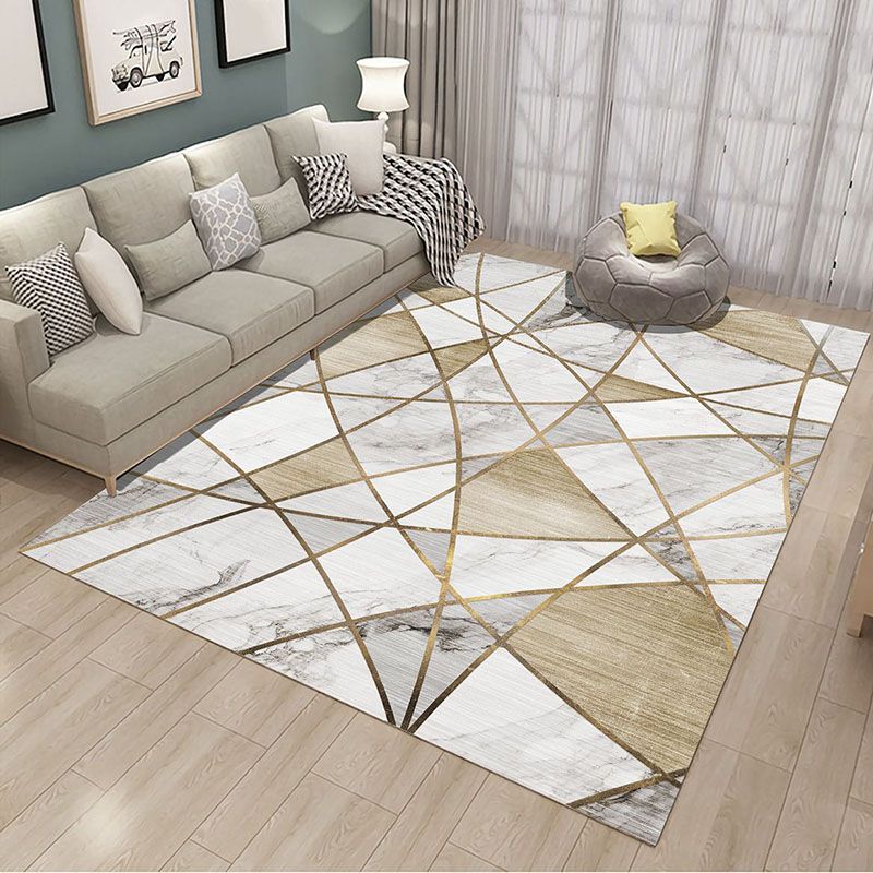 Fancy Grey Area Rug Abstract Pattern Polyester Area Carpet Non-Slip Backing Rug for Home Decor