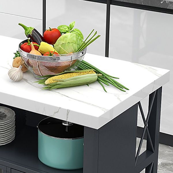 Modern Dining Room Kitchen Island Table Metal Base Prep Table with Drawer