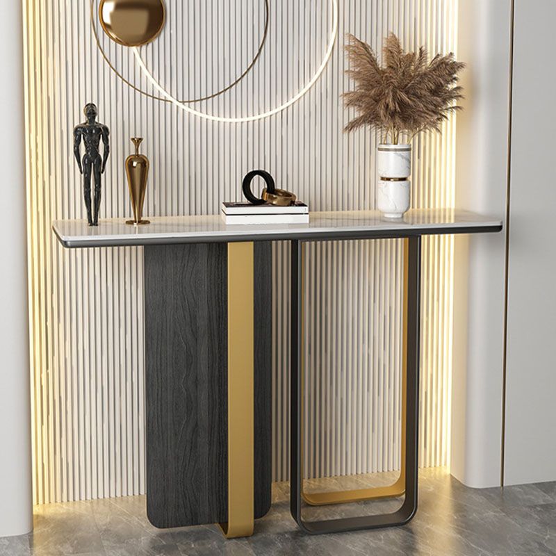 Glam Rectangle Console Table Stain Resistant Stone Console Sofa Table for Hall