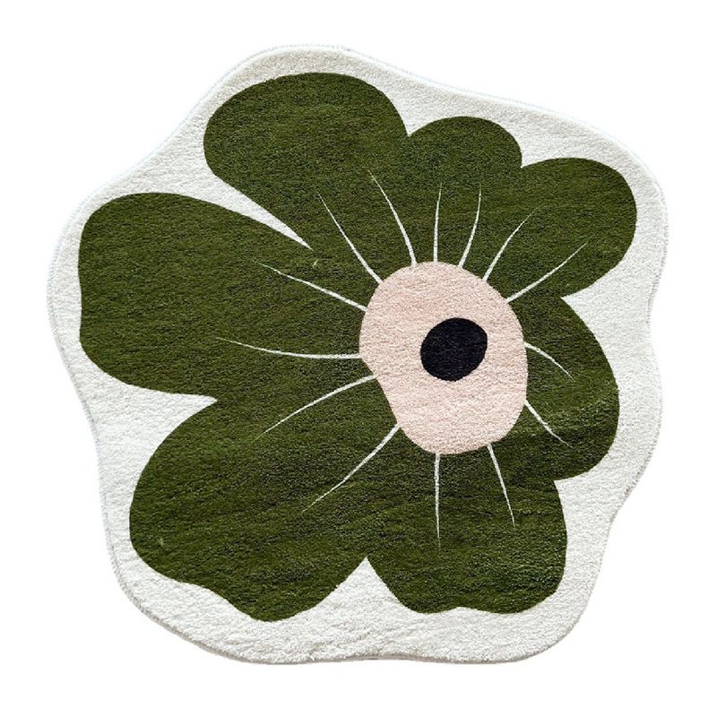 Orange Casual Rug Polyester Flower Rug Non-Slip Backing Rug for Home Decor