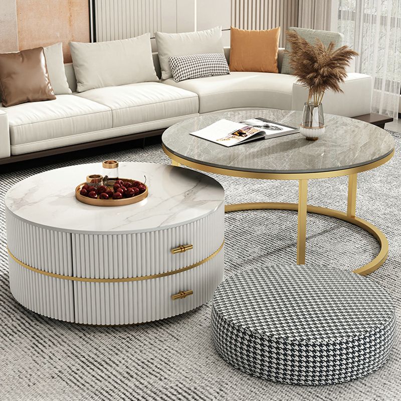 Slate Top Coffee Table Set Frame Cocktail Table with 2 Drawers