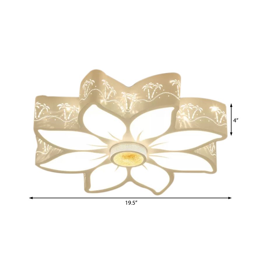 Wit geëtste bloem inbouwlamp, eigentijds metalen LED-plafondarmatuur voor meisjesslaapkamer