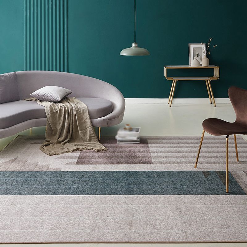 Grey Drawing Room Rug Minimalist Striped Pattern Rug Chenille Anti-Slip Backing Pet Friendly Carpet