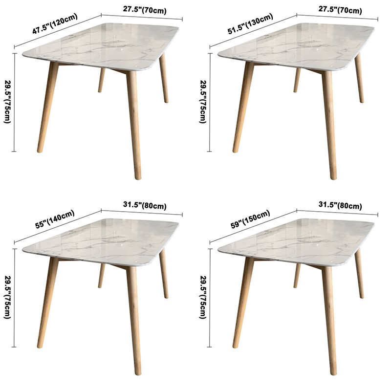 Moderner Stil gesinterte Stein Esstisch Rechtecktisch mit 4 Holzbeinen für Zuhause