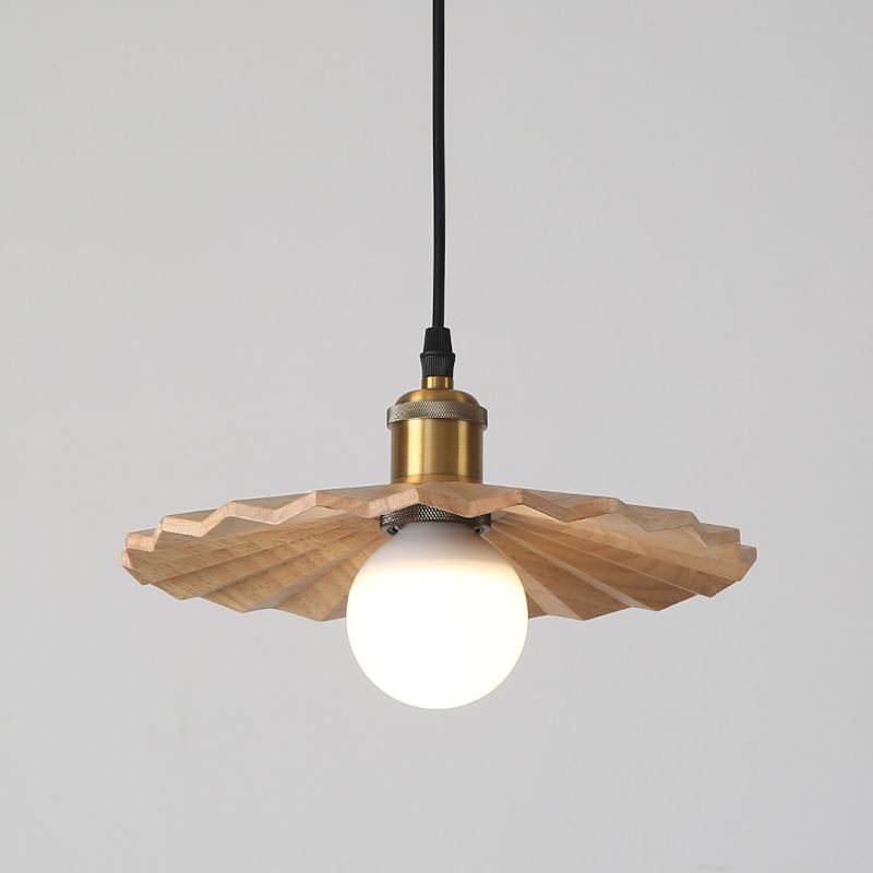 Pot Cover Shade Hanging Lighting Modern Style Solid Wood 1 Light Pendant Lamp