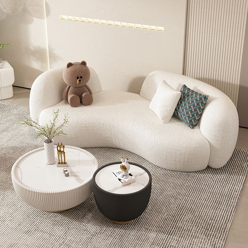 Recessed Arm Curved Sofa for Apartment Beige Contemporary Sofa