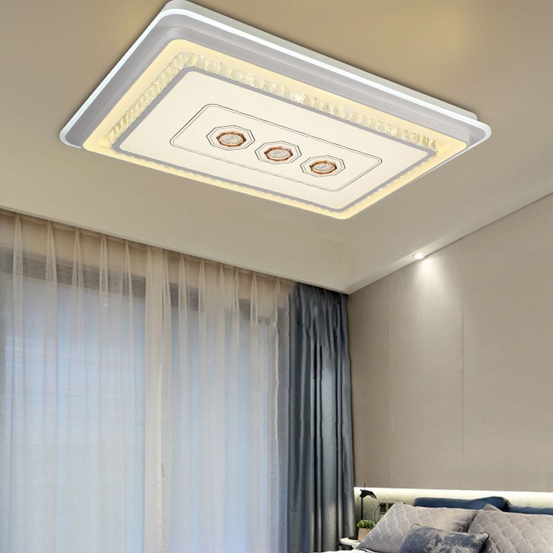 Modern Geometric Ceiling Flush Light Crystal Encrusted Bedroom LED Flushmount in White