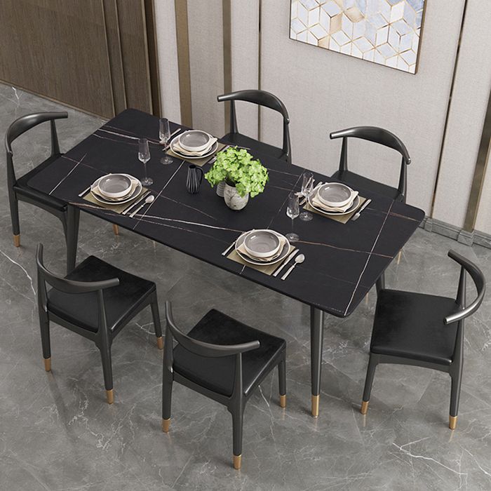 Modern Stone Top Dinette Set 1/2/4/5/7 Pieces Rectangle Dining Table Set in Black