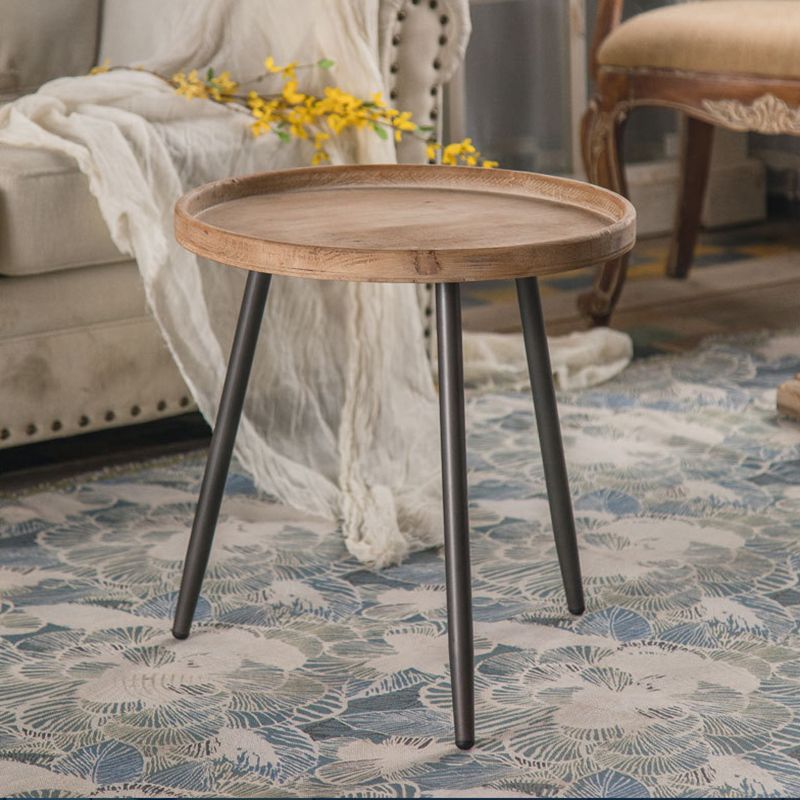Rustic Solid Wood 3 Legs Tray Top Round Distressed Living Room Side Table