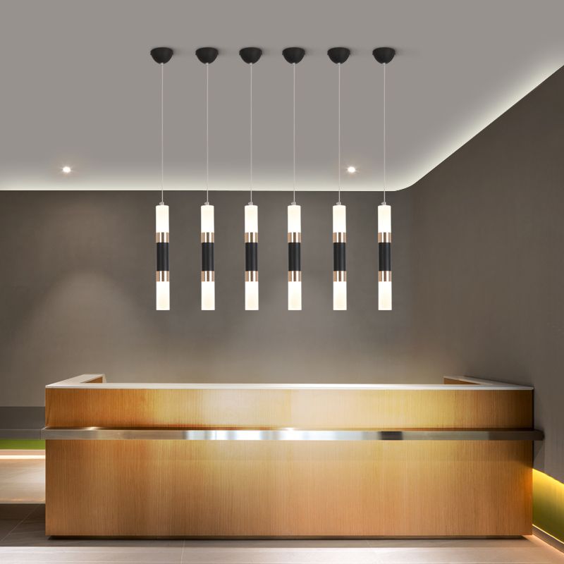 Cylinder Hanging Light Fixture Modern Style Metal LED Black Hanging Ceiling Light