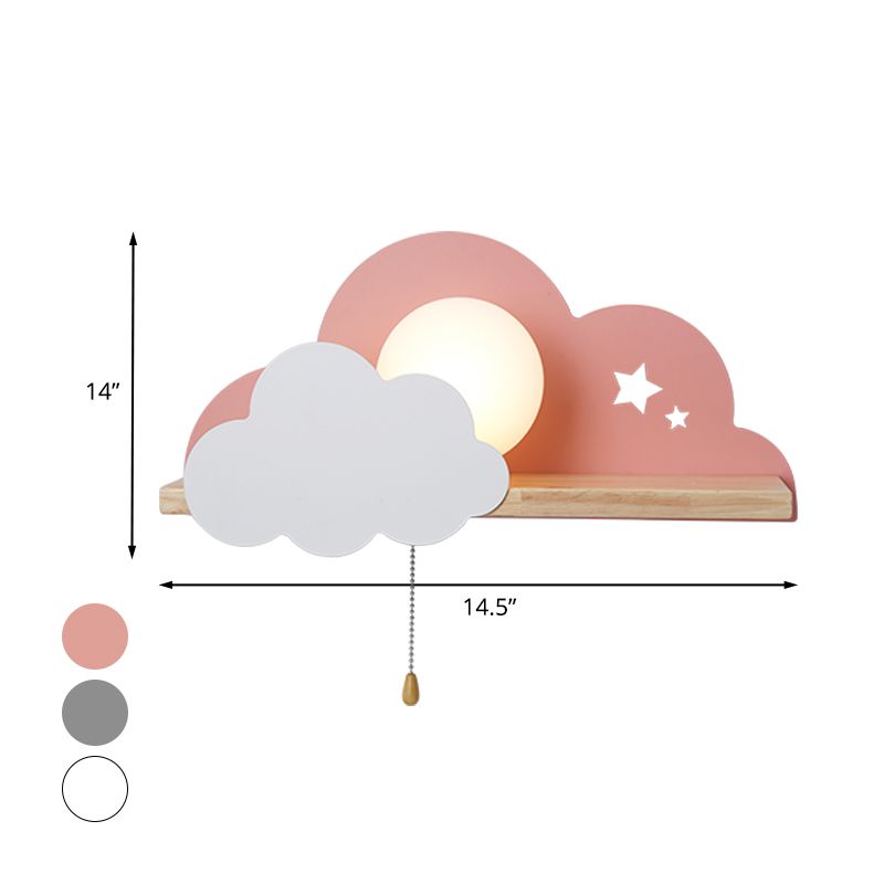 Luz de pared de la cadena de glóbulos Macaron ópalos esbelto de vidrio helado de color rosa/gris/blanco con diseño de nubes y estante de madera
