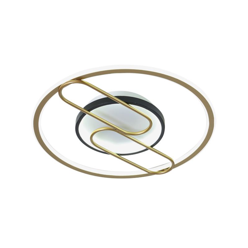 Simplicity Ring and Oval Semi Flush Metal Sleeping Room LED Ceiling Light in Gold, 16"/19.5" Wide