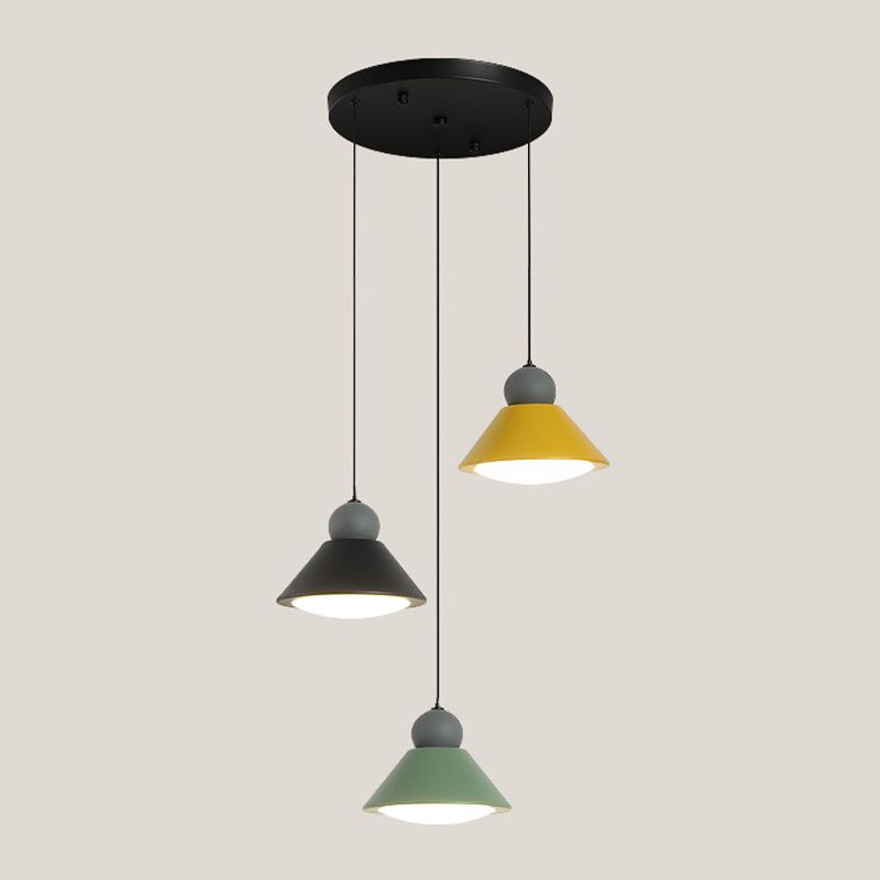Macaron Conical Multi-Light Pendant Metal Metal LED Drop Light for Dining Room