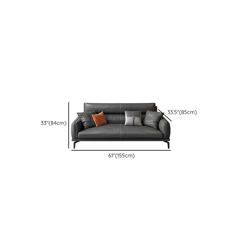 Upscale Grey Sofa with Four Legs Leather Sofa Living Room Seating