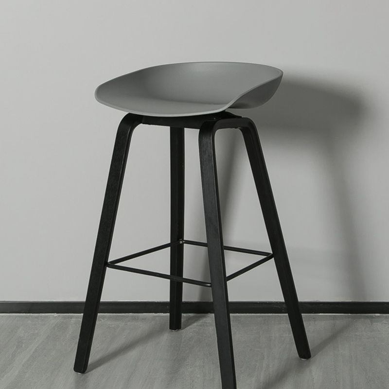 Contemporary Plastic Bucket Bar Stool with Beech Solid Wood Base