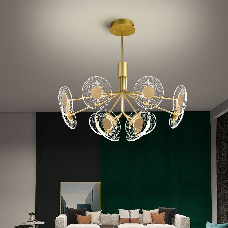 Gold Radial Chandelier Lamp Postmodern LED Acrylic Suspension Light for Living Room