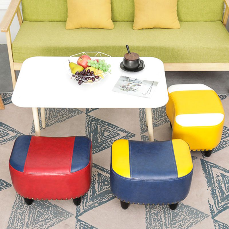 Nailhead Trim Ottoman Leather Special Shape Contrast Color Stain Resistant Ottoman