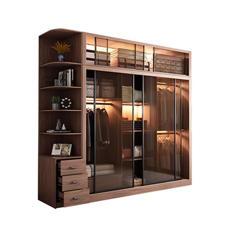 Brown Engineered Wood Wardrobe Armoire Modern Wardrobe Closet