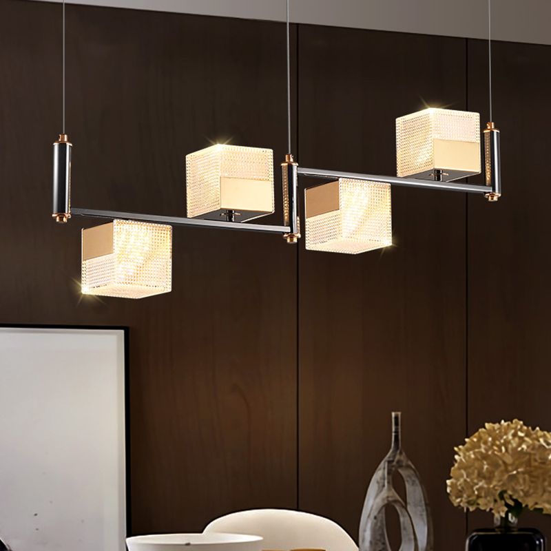 4-Light Cube Island Lights Contemporary Acrylic Island Ceiling Light