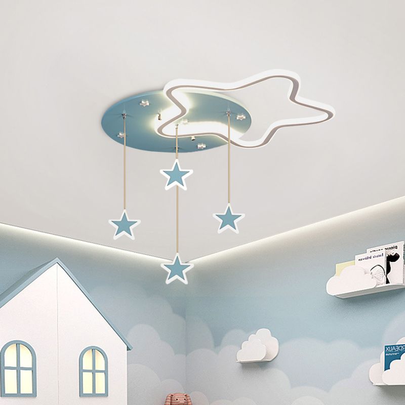 Star/Cloud/Loving Heart LED Ceiling Flush Kids Acrylic Children Bedroom Flush Mount Lamp with Drape in Pink/Blue
