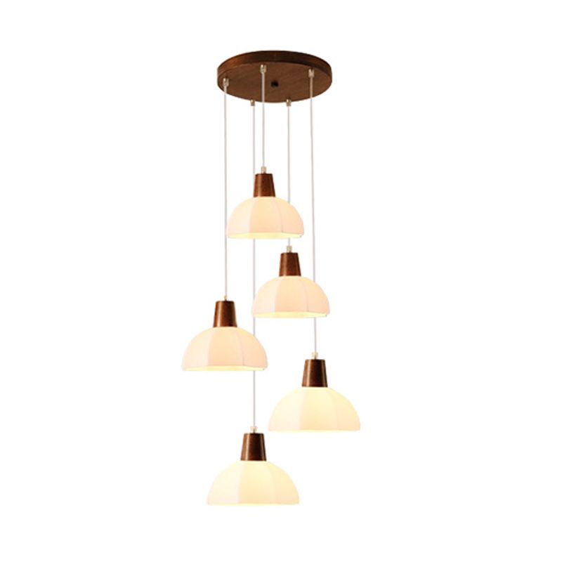 Dome Shade Kitchen Island Light Wood and Glass Ceiling Fixture