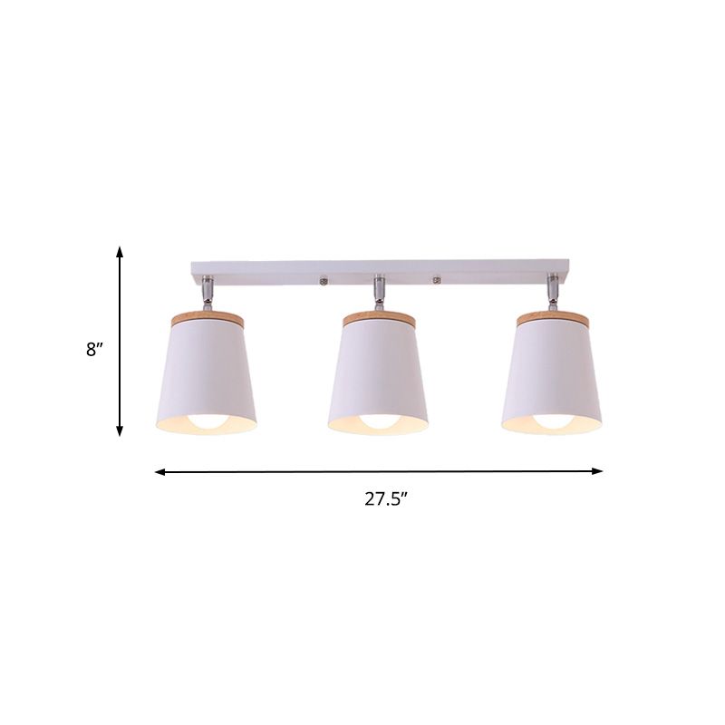 1/2/3-Bulb Semi Flush Light Modernism Tapered Shade Metal Rotatable Semi Flush Mount Light in White for Living Room